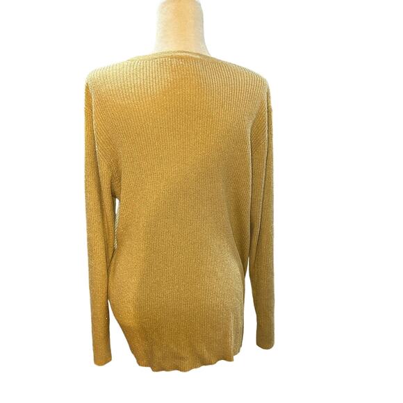 Laura Scott Gold Sweater Cardigan Metallic Shimmer Knit Plus Size 1X - Picture 5 of 7